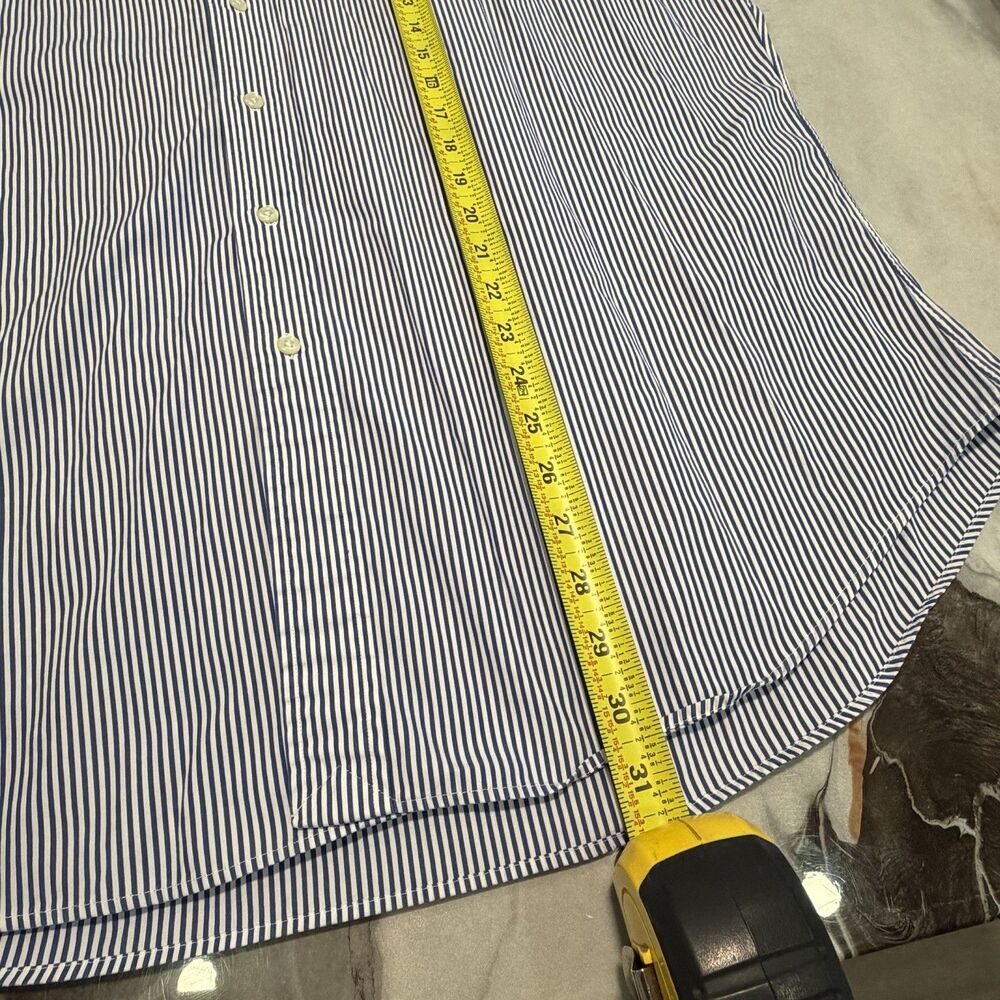 Polo Ralph Lauren Shirt Mens 17.5 32/33 Classic Fit Blue White Stripe Red Pony - Picture 8 of 9